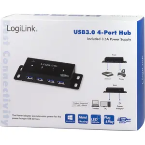 Hub USB 3.0 de 4 portas caixa metálica (industrial)