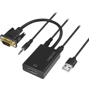 Conversor VGA M > HDMI F + áudio e alimentação (USB) 0.25m