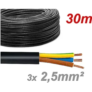Cabo elétrico multifilar redondo RV-K 3x2.5mm² preto - 3G2.5 0.6/1KV (rolo de 30m)