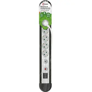 Bloco de 6 tomadas c/ interruptor + proteção contra sobrecarga e sobretensões - Branco+Preto - cabo (3x1.5mm²) 1.5m