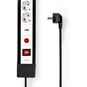 Bloco de 4 tomadas c/ interruptor + proteção contra sobretensões e disjuntor - Preto+Branco - cabo (3x1.5mm²) 3.0m