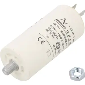 Condensador para motor 12uF 470V Ø35x73mm - c/ terminais 6.3mm e parafuso M8