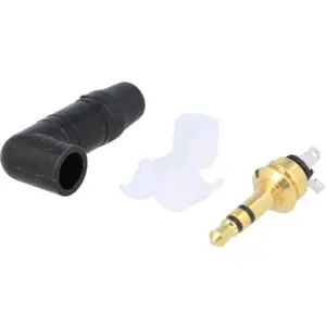 Ficha Jack 3.5 STEREO Macho dourada profissional 90º metálica - preto