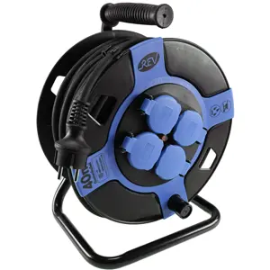 Enrolador de 4 tomadas Schuko (3x1.5mm²) - Azul - IP44 - 40m - REV