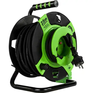 Extensão Schuko macho-fêmea c/ Enrolador (3x1.5mm²) - Verde - IP44 - 25m - REV