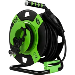 Extensão Schuko macho-fêmea c/ Enrolador (3x1.5mm²) - Verde - IP44 - 25m - REV
