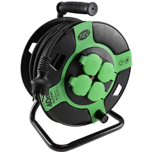 Enrolador de 4 tomadas Schuko (3x1.5mm²) - Verde - IP44 - 40m - REV