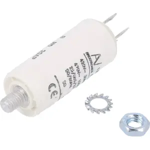 Condensador para motor 1uF 470V Ø25x56.5mm - c/ terminais 6.3mm e parafuso M8