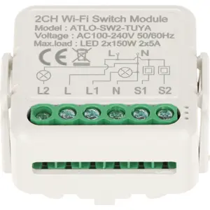 Módulo interruptor duplo p/ iluminação LED 2x150W 2x5A inteligente WiFi (compatível c/ Tuya)