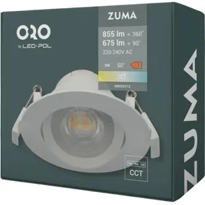 Projetor LED 230VAC 9W 855lm CCT (3000/4500/6500K) orientável Ø110x42mm - branco