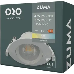Projetor LED 230VAC 5W 475lm CCT (3000/4500/6500K) orientável Ø85x38mm - branco