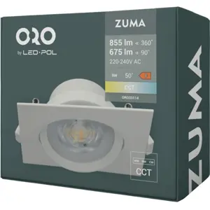 Projetor LED quadrado 230VAC 9W 855lm CCT (3000/4500/6500K) orientável - branco - 110x110x42mm