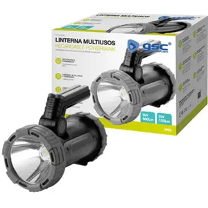 Lanterna LED projectora 5W LED + 5W COB recarregável c/ powerbank USB