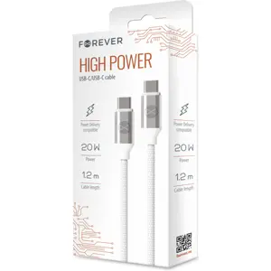 Cabo USB-C ⇿ USB-C 20W 3.0A c/ revestimento de nylon e fichas metálicas - branco - 1.2m