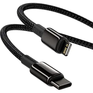 Cabo USB-C ➝ Lightning 20W PD c/ revestimento de nylon e fichas metálicas - preto - 1.0m