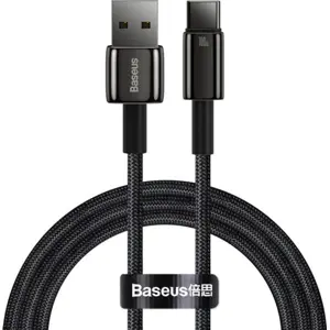 Cabo USB-A ➝ USB-C 100W 6A c/ revestimento em nylon e fichas metálicas - preto - 1.0m