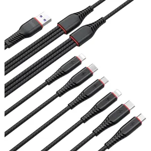 Cabo de carregamento 6-em-1 USB-A ➝ 2x [Lightning + USB-C + microUSB] 1.2m 3.5A / 2m 2.5A