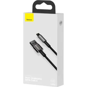 Cabo USB-A ➝ Lightning 2.4A c/ revestimento de nylon e fichas metálicas - preto - 1.0m