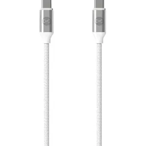 Cabo USB-C ⇿ USB-C 20W 3.0A c/ revestimento de nylon e fichas metálicas - branco - 1.2m