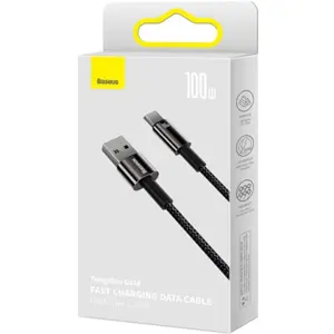 Cabo USB-A ➝ USB-C 100W 6A c/ revestimento em nylon e fichas metálicas - preto - 1.0m