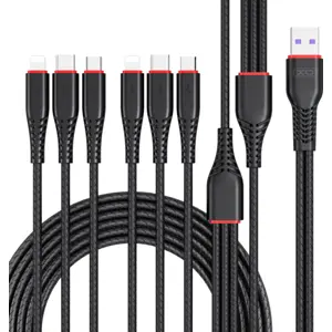 Cabo de carregamento 6-em-1 USB-A ➝ 2x [Lightning + USB-C + microUSB] 1.2m 3.5A / 2m 2.5A