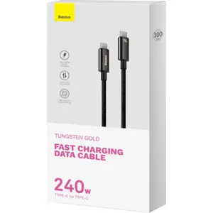 Cabo USB-C ⇿ USB-C 240W PD c/ revestimento de nylon e fichas metálicas - preto - 3.0m