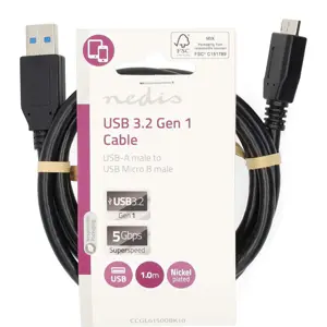 Cable SuperSpeed USB3.2 A macho - micro-USB3.2 B macho 1.0m - negro