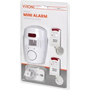 Mini alarme sem fios 90dB c/ sensor PIR e sirene (2x comandos incluídos) - 6m - IP20