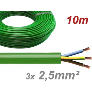 Cabo elétrico multifilar redondo RZ1-K 3x2.5mm² Verde (rolo de 10m)