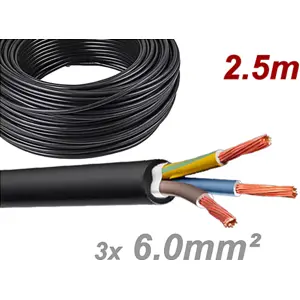 Cabo El trico Multifilar Redondo RV K 3x6mm 0 6 1KV Preto rolo 2 5m 