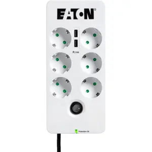 Bloco de 6 tomadas + 2x USB-A c/ proteção de sobretensão + interruptor - cabo 1.5m