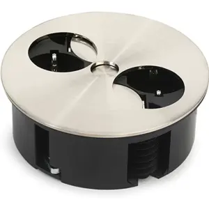 Bloco de tomadas de encastrar (Ø105mm) c/ tampa rotativa - 2x Schuko - cabo de 2.0m - Inox