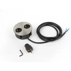 Bloco de tomadas de encastrar (Ø105mm) c/ tampa rotativa - 2x Schuko - cabo de 2.0m - Inox