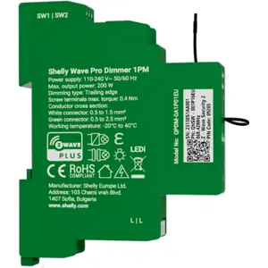 Módulo controlador Dimmer inteligente Z-Wave p/ calha DIN - 1 canal 200W c/ medição