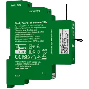 Módulo controlador Dimmer inteligente Z-Wave para carril DIN de 2 canales 2×200W con medición