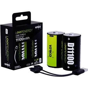 Conjunto de 2 Baterias Li-Ion recarregáveis via USB-C - D 1.5V 11000mWh