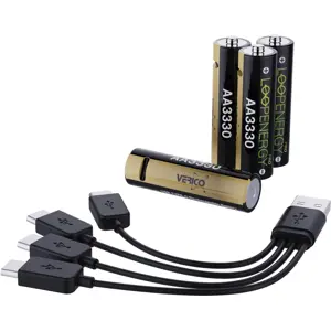 Conjunto de 4 Baterias Li-Ion recarregáveis via USB-C - AA 1.5V 3330mWh