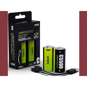 Conjunto de 2 Baterias Li-Ion recarregáveis via USB-C - C 1.5V 5550mWh