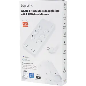 Bloco de 6 tomadas inteligente c/ Wifi + 4x USB c/ cabo 1.8m (compatível c/ Tuya)
