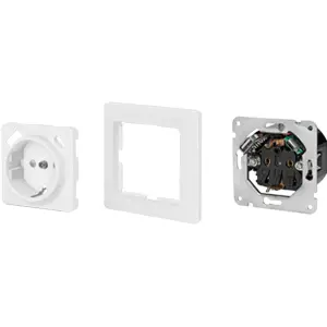 Tomada de embutir universal Schuko fêmea c/ USB-A 2.1A + USB-C 18W PD - Branco
