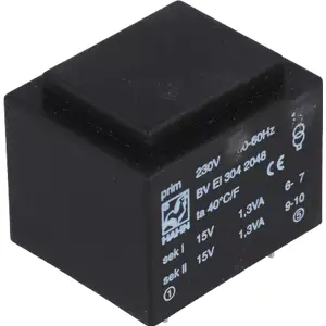 Transformador encapsulado para PCB 230VAC/15V+15V 2.6VA