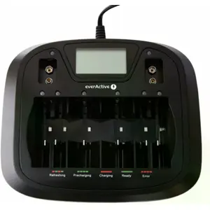 Carregador para 1-6 baterias AA e AAA ou 1-4 baterias C e D ou 1-2 baterias 9V com LCD