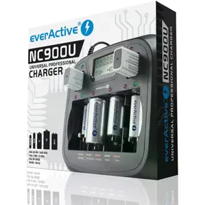 Carregador para 1-6 baterias AA e AAA ou 1-4 baterias C e D ou 1-2 baterias 9V com LCD