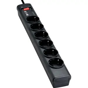 Bloco de 6 tomadas c/ proteção de sobretensão + interruptor - preto - cabo 1.0m