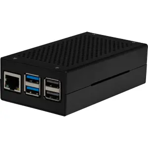 Caixa de alumínio preta com ventilação ativa para Raspberry Pi 5 + M.2 HAT