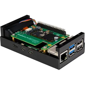 Caixa de alumínio preta com ventilação ativa para Raspberry Pi 5 + M.2 HAT