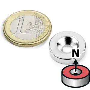 Íman Neodymium (NdFeB) redondo com furo p/ parafuso N35 - Ø18x4mm [Polo Norte]