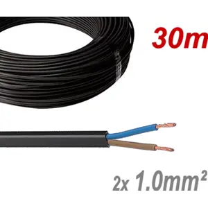 Cabo elétrico plano H03VVH2-F 2x1.0mm² Preto (rolo de 30m)