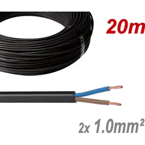 Cabo elétrico plano H03VVH2-F 2x1.0mm² Preto (rolo de 20m)