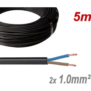 Cabo elétrico plano H03VVH2-F 2x1.0mm² Preto (rolo de 5m)